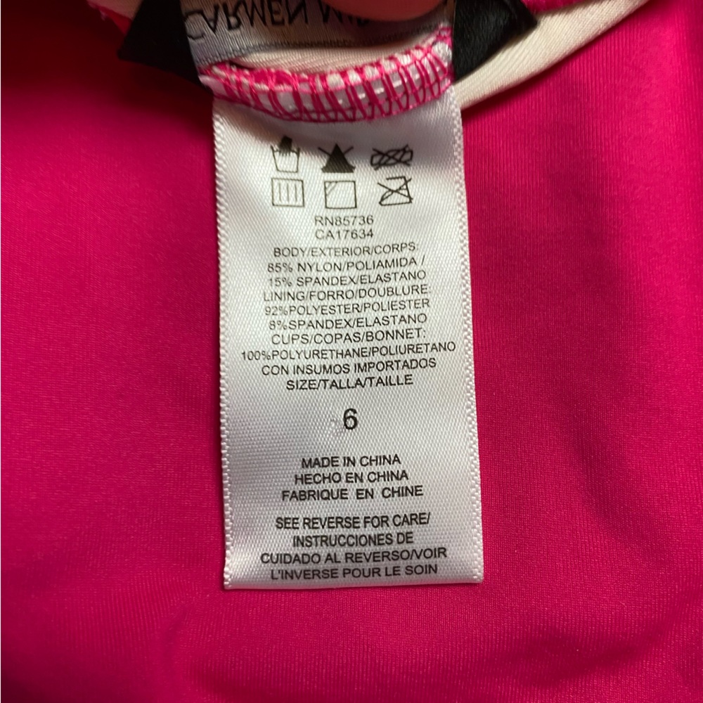 Carmen Marc Valvo one piece bathing swim suit hot pink ruffle Barbiecore size 6 - Picture 5 of 9